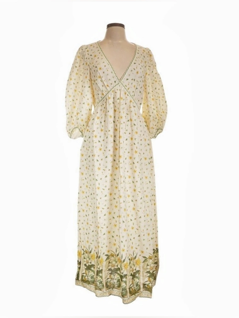 Max Studio Floral V Plunge Garden  Cream Maxi Dress
